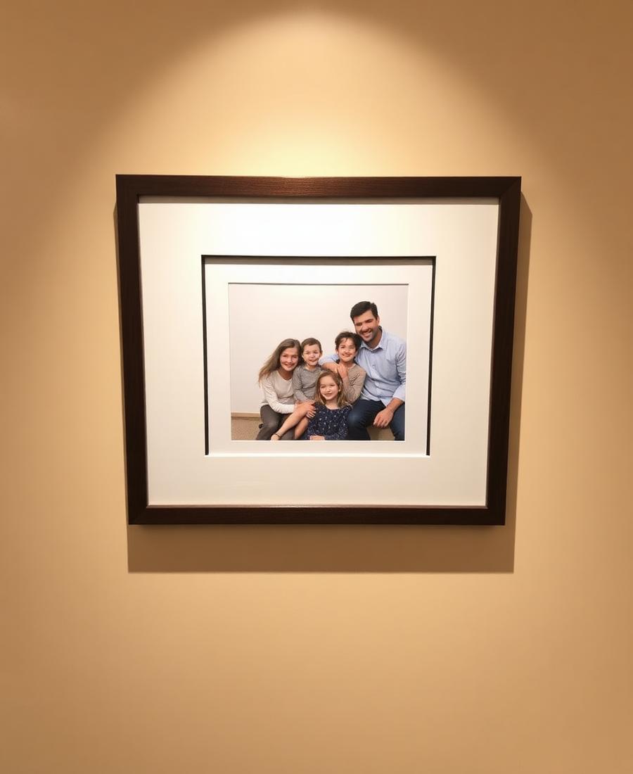 Framed family photograph with cream mat